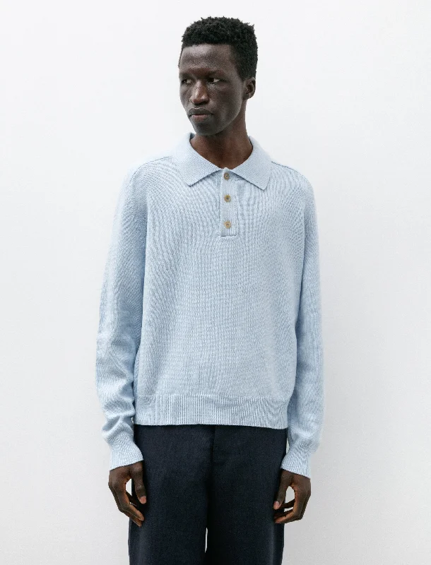 Full - zip men's knit tops for added versatility​Cashmere Polo Cerulean