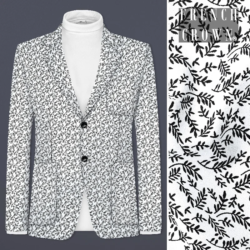 Bright White And jade Black Printed Cotton Single Breasted Designer Blazer