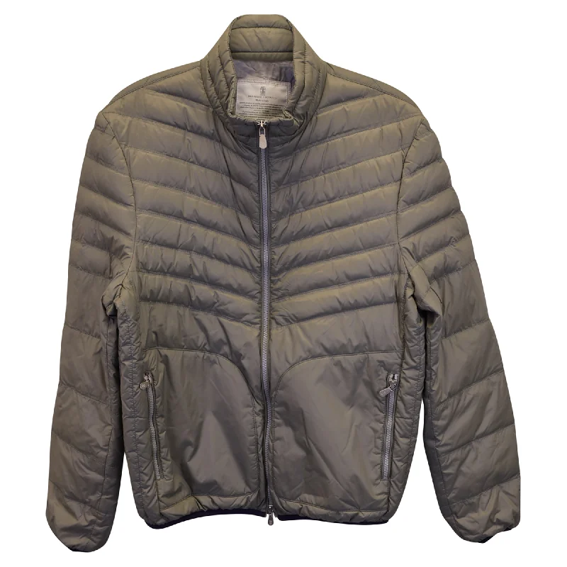 Bomber men jackets with ribbed cuffs for a classic 80s styleBrunello Cucinelli Quilted Down Jacket in Grey Nylon Bomber men jackets with ribbed cuffs for a classic 80s styleBrunello Cucinelli Quilted Down Jacket in Grey Nylon