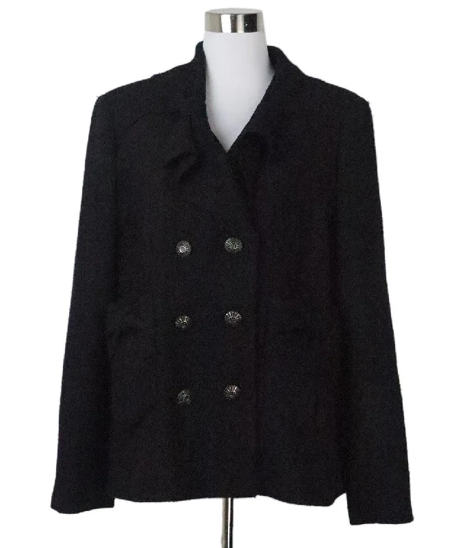 Plus Size Men's Charcoal Grey Linen Blazer with Notch Lapel for a Summer - Ready StyleChanel Black Wool Bow Trim Jacket sz 14