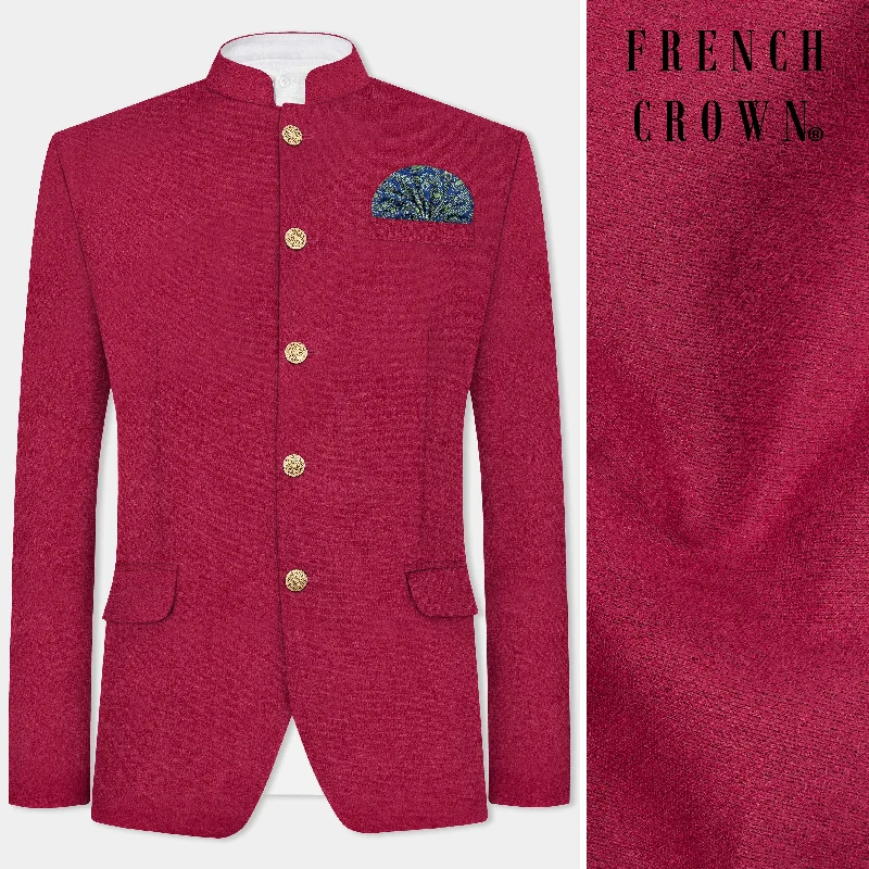 Claret Red Bandhgala Velvet Blazer