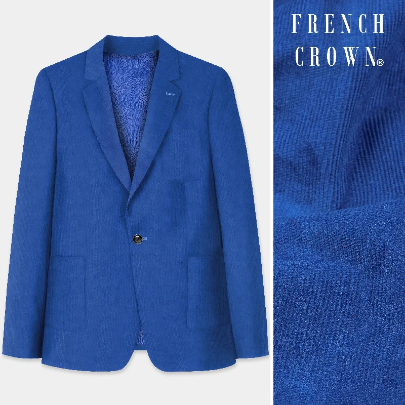 Cobalt Blue Corduroy Premium Single Breasted Sports Blazer