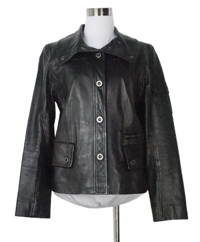 Men's Metallic - Trimmed Blazer in Silver for a Glamorous and Eye - Catching Party AttireCole Haan Black Leather Jacket sz 4