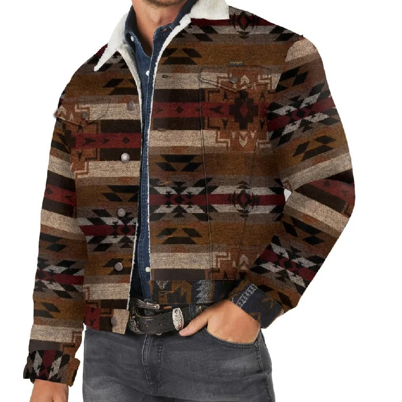 Hooded men jackets with a detachable faux - fur trim for added warmthWrangler Men's Sherpa Lined Jacquard Jacket- Pecan Pie Hooded men jackets with a detachable faux - fur trim for added warmthWrangler Men's Sherpa Lined Jacquard Jacket- Pecan Pie