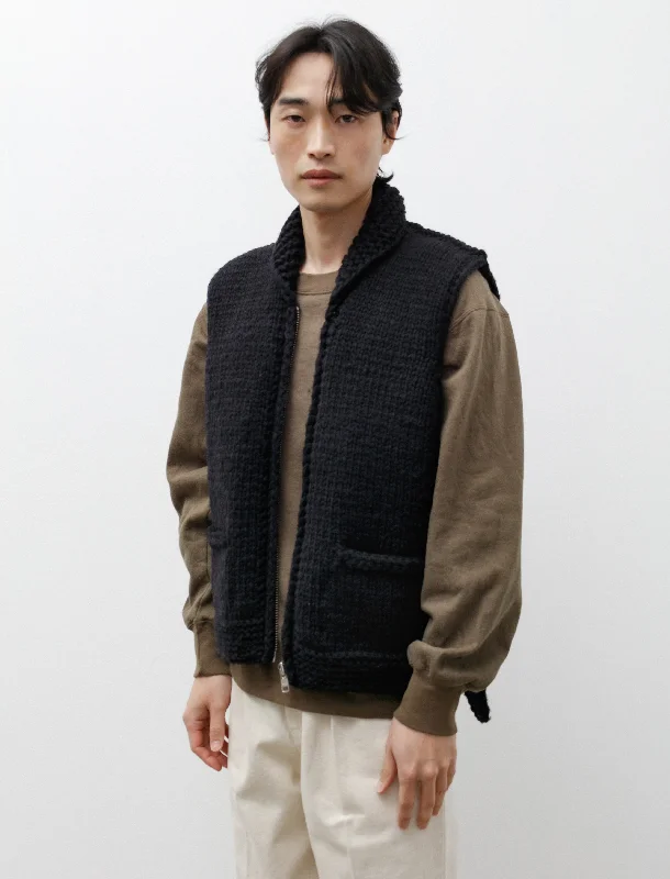 Men's knit tops for winter layering under jackets​Hand Knit Vest Kettle Black