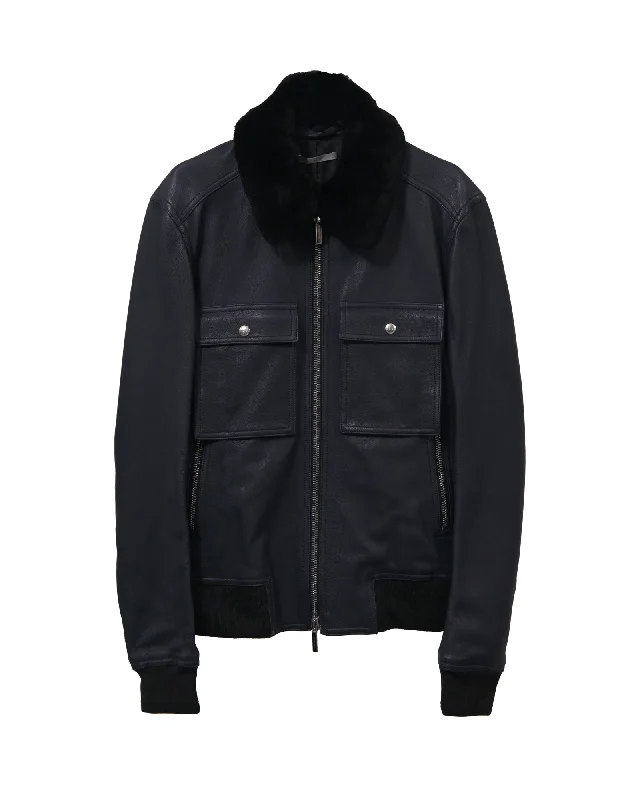 Men jackets with a media - friendly pocket for easy access to gadgetsDior Zipped Jacket in Deep Blue Leather Men jackets with a media - friendly pocket for easy access to gadgetsDior Zipped Jacket in Deep Blue Leather