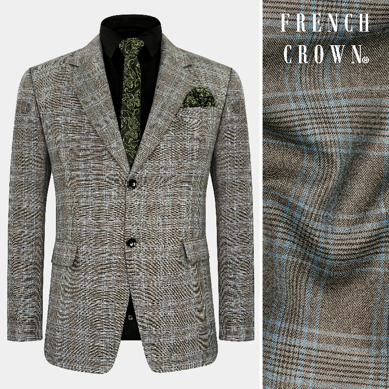 Dorado Brown with Casper Gray Plaid Wool Rich Single Breasted Blazer