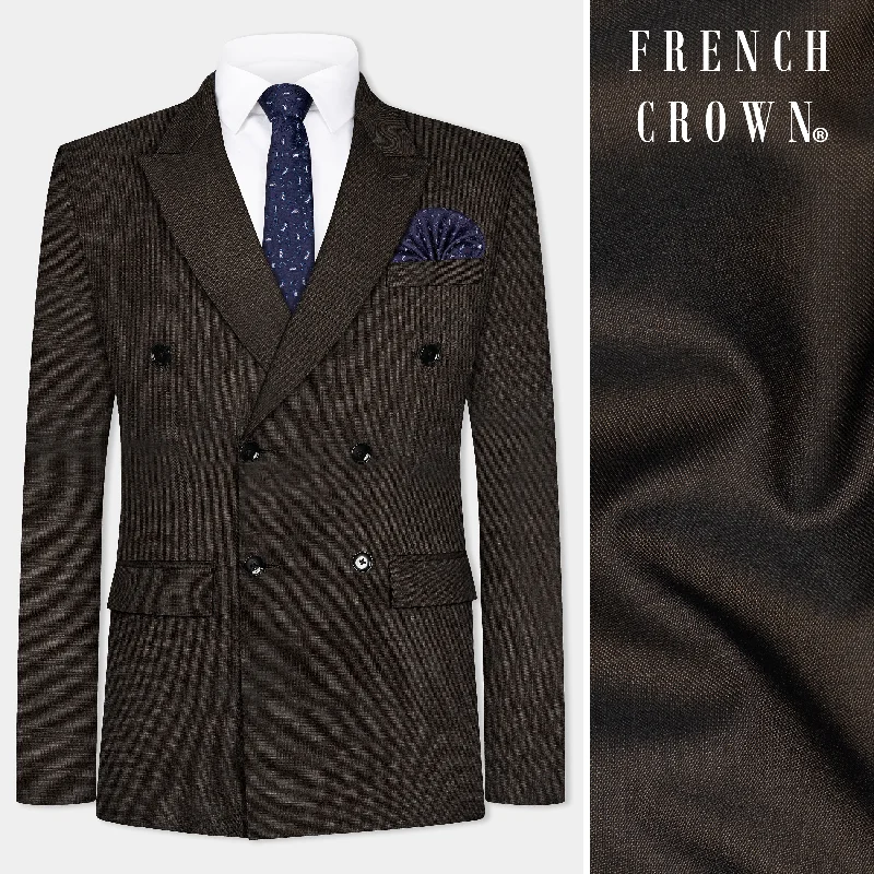 Men's Metallic - Trimmed Blazer in Silver for a Glamorous and Eye - Catching Party AttireEclipse Brown Textured Wool Blend Double Breasted Blazer