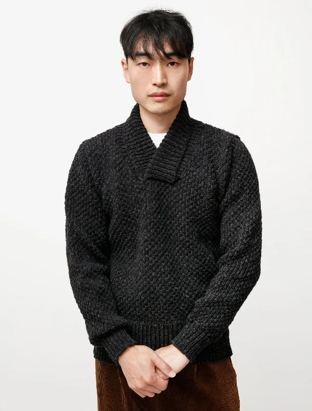 Men's knit tops made of cotton for breathability​Hand Knit Shawl Collar Sweater