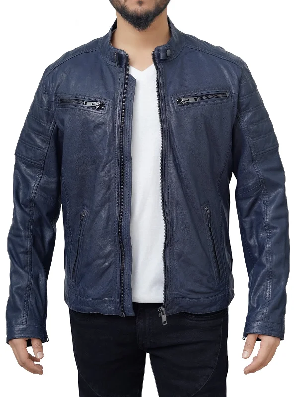 Tailored men jackets to pair with formal trousers for business meetingsFrankie Casual Blue Biker Leather Jacket Tailored men jackets to pair with formal trousers for business meetingsFrankie Casual Blue Biker Leather Jacket