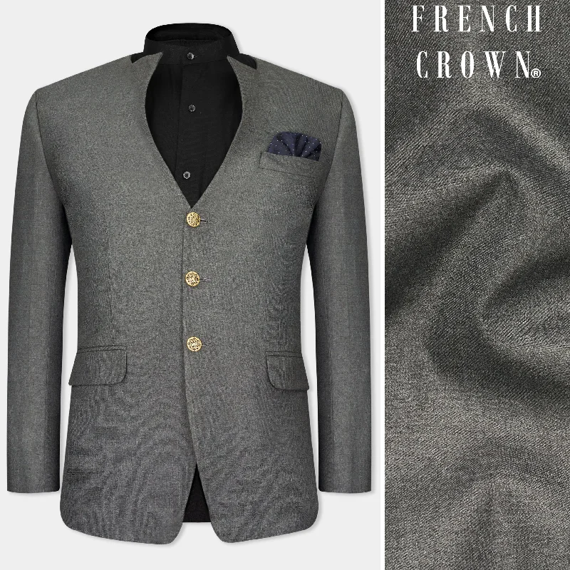 Fuscous Gray Wool Rich Single Breasted Designer Blazer