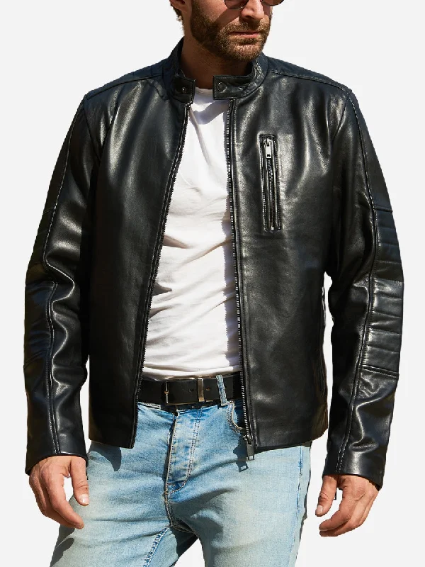 Fleece - lined men jackets for cold - weather commutingGabriel Edgy Style Black Genuine Leather Biker Jacket Fleece - lined men jackets for cold - weather commutingGabriel Edgy Style Black Genuine Leather Biker Jacket