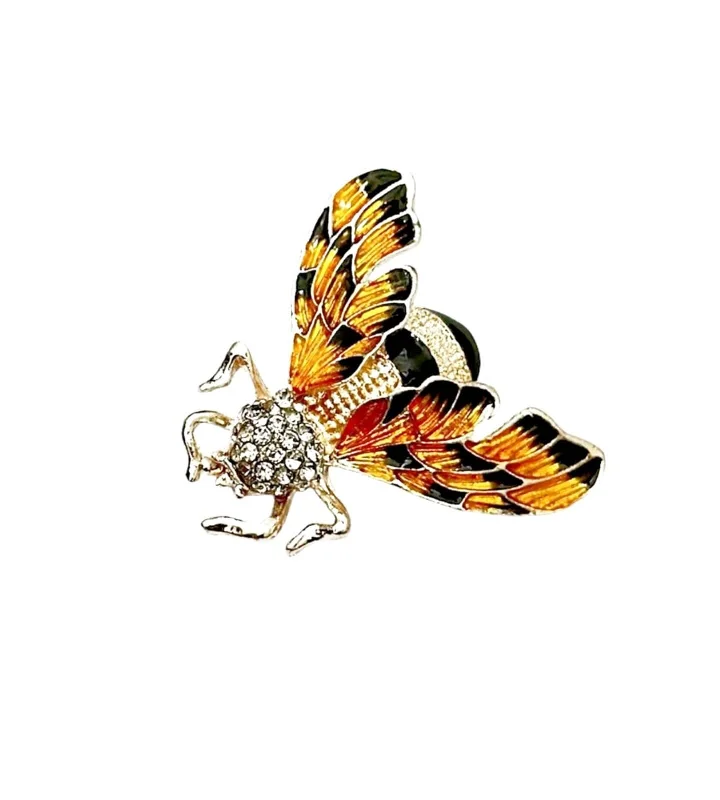 Slim Fit Men's Navy Blue Wool Blazer for a Classic and Professional LookGolden Color Bee Shaped Golden Color Metal Brooch