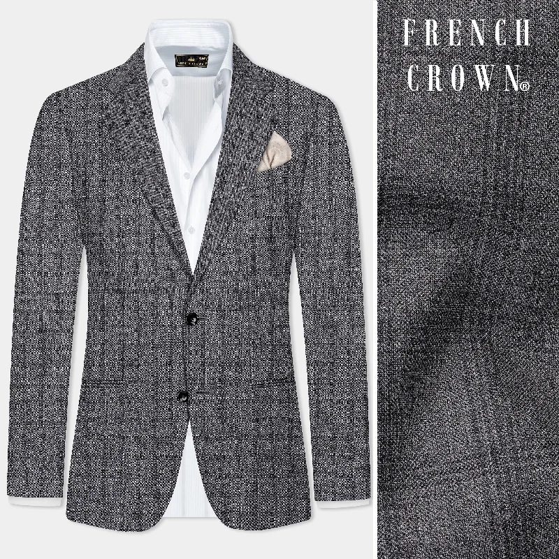 Gravel Gray Checked Wool Blend Single Breasted Blazer