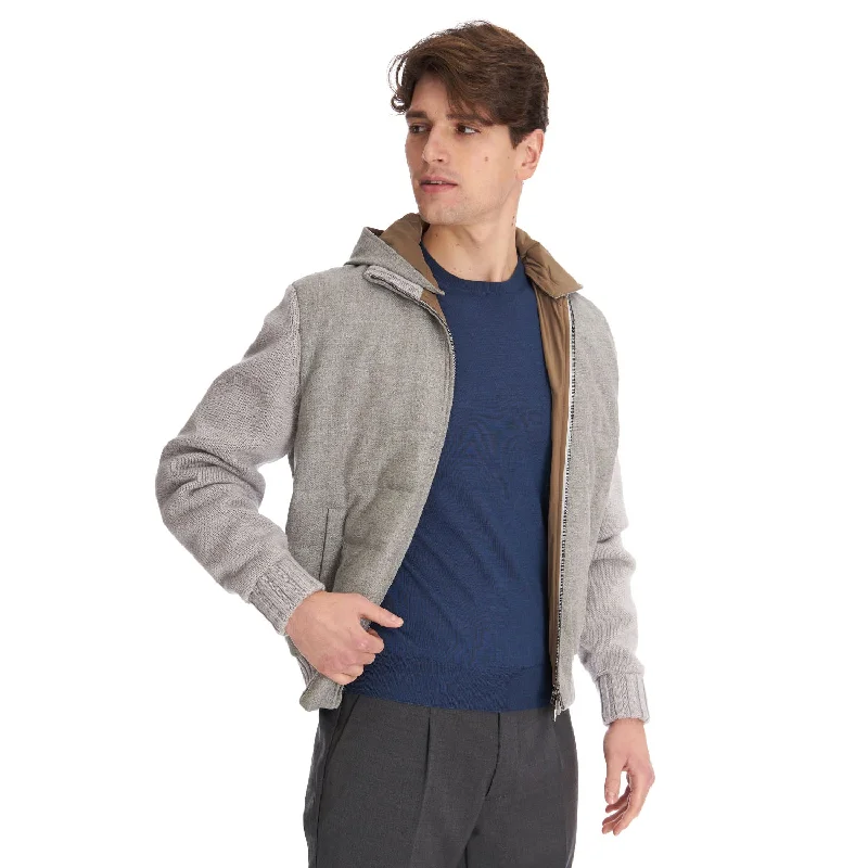 GRAY WOOL TRICOT KNITTED BOMBER JACKET