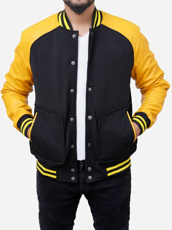 Performance - driven men jackets with breathable fabric for sportsGrayson Black and Yellow Varsity Jacket Performance - driven men jackets with breathable fabric for sportsGrayson Black and Yellow Varsity Jacket