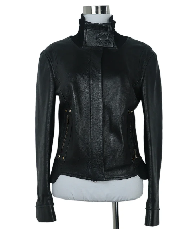 Men's Patterned Checkered Cotton Blazer in Multicolor for a Stylish and Trendy AppearanceGucci Black Leather Jacket w/ Knit Collar sz 2