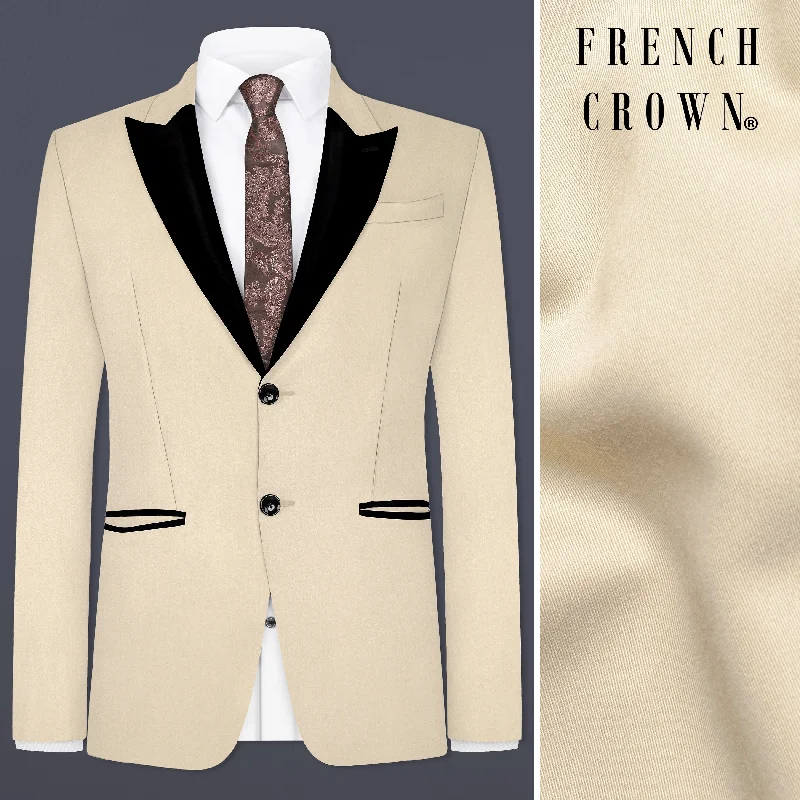 Hampton Cream Solid Wool Blend Peak Collar Tuxedo Blazer