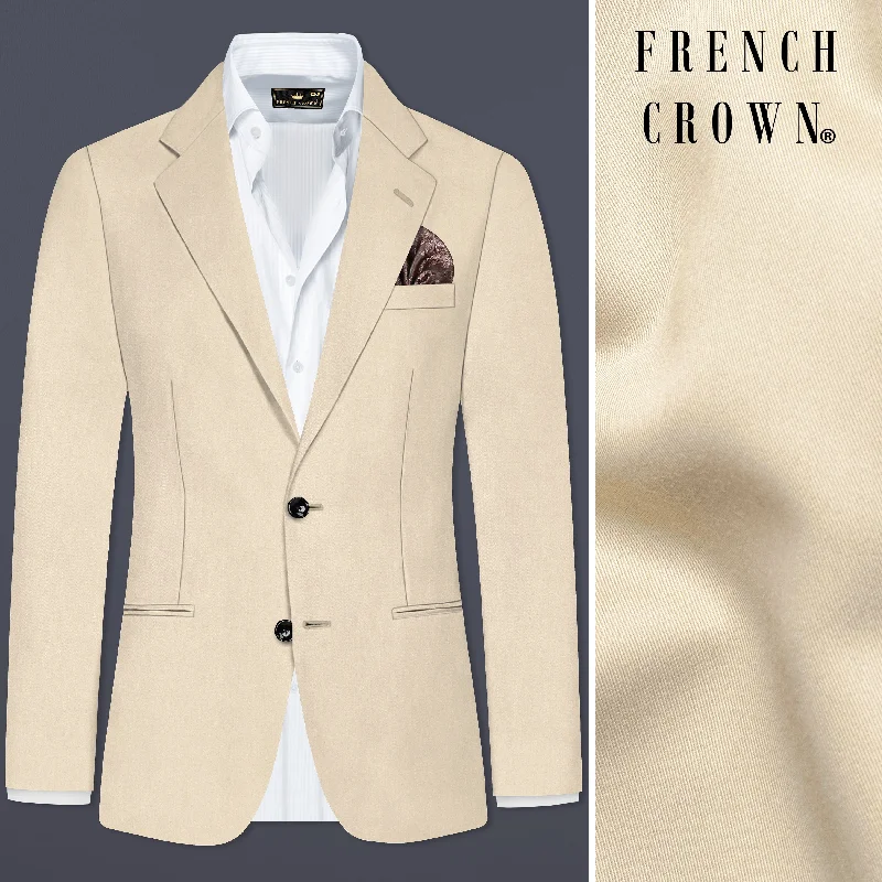 Hampton Cream Solid Wool Blend Single Breasted Blazer