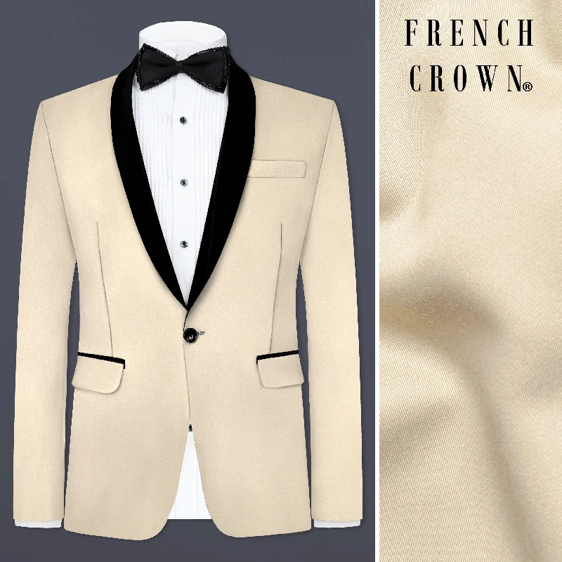 Hampton Cream Solid Wool Blend Tuxedo Blazer