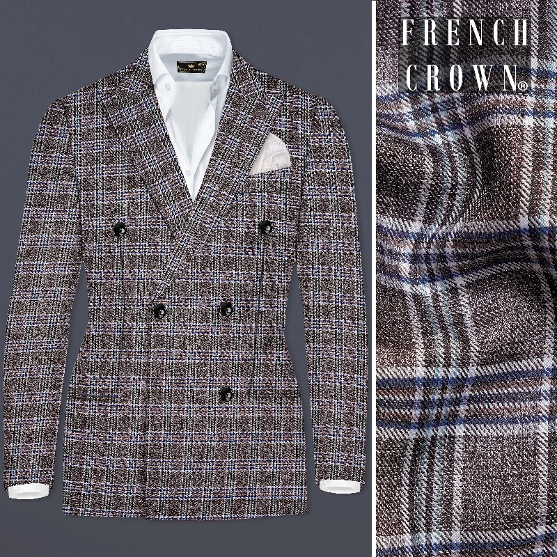 Men's Pin - Striped Wool - Blend Blazer in Navy and White for a Traditional Business AttireIronside Gray and Cloud Burst Blue Plaid Wool Rich Double Breasted Blazer