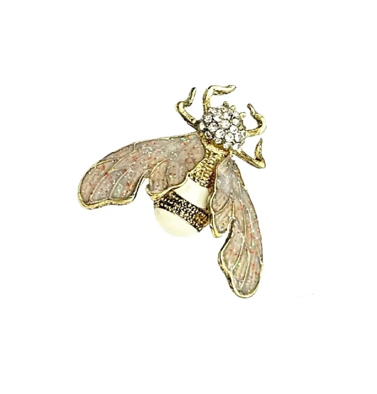 Men's Metallic - Trimmed Blazer in Silver for a Glamorous and Eye - Catching Party AttireIvory Color Bee Shaped Metal Brooch