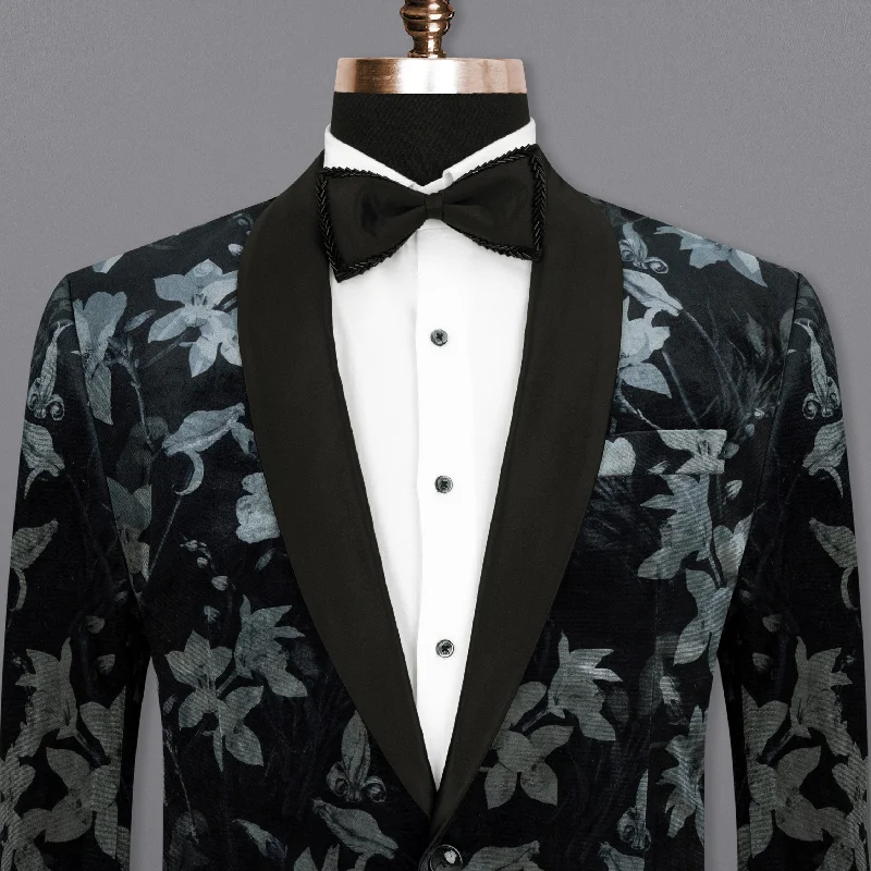 Jade Black and Languid Floral velvet Designer Tuxedo Blazer