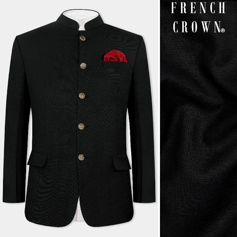 Jade Black Wool Rich Bandhgala Blazer