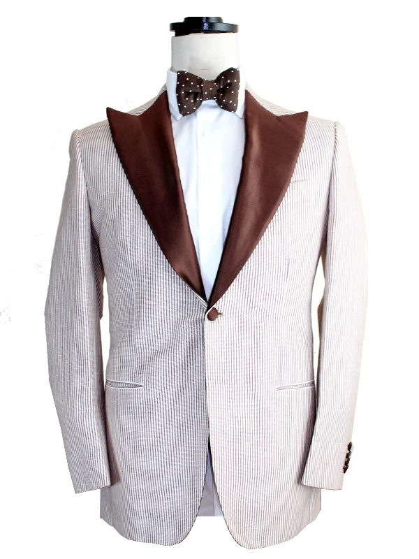 Kiton Blazer Brown White Stripes Wool Linen Dinner Jacket EUR 50/ US40 R REDUCED - SALE