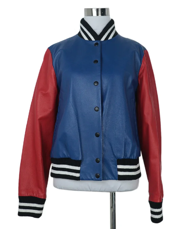 Tall Men's Black Leather Blazer with Zipper Details for a Modern and Edgy LookLisa Perry Blue & Red Leather Jacket sz 4