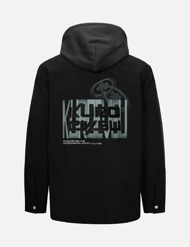 Fleece - lined men jackets for cold - weather commutingLogo and Kamon Print Regular Fit Shirt Jacket with Detachable Hood Fleece - lined men jackets for cold - weather commutingLogo and Kamon Print Regular Fit Shirt Jacket with Detachable Hood