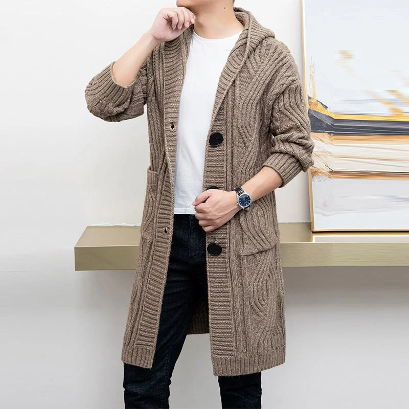 Men jackets with a built - in hood that can be stowed away when not in useLoose Korean Men's Warm Jacket Knitted Cardigan Fashion Men jackets with a built - in hood that can be stowed away when not in useLoose Korean Men's Warm Jacket Knitted Cardigan Fashion