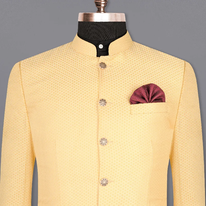 Marzipan Yellow Textured Bandhgala Designer Blazer