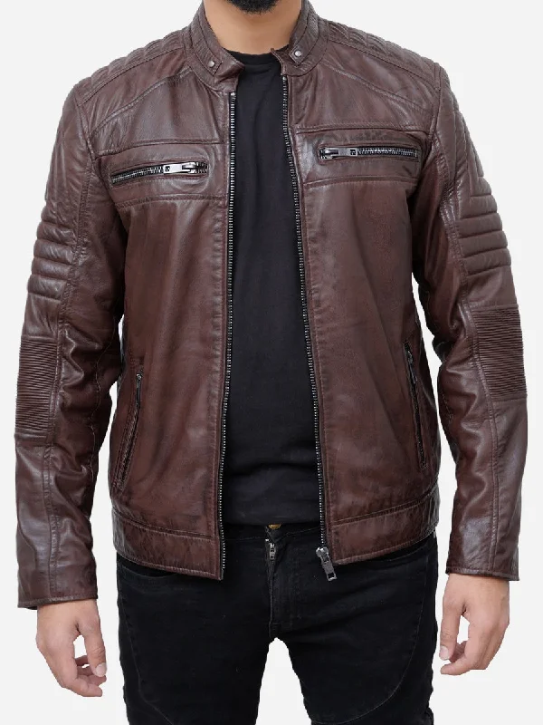 Checkered men jackets in a plaid pattern for a preppy appearanceMatthew Brown Padded Leather Motorcycle Jacket Checkered men jackets in a plaid pattern for a preppy appearanceMatthew Brown Padded Leather Motorcycle Jacket