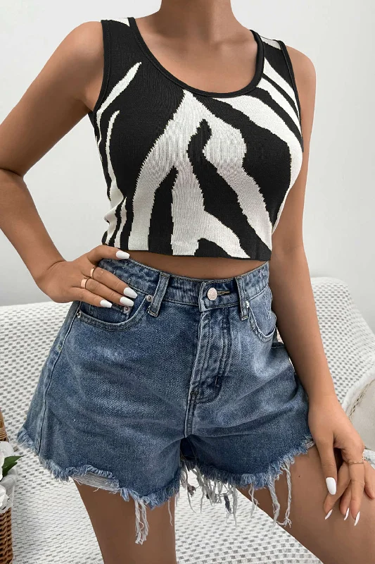 Color Block Zebra Print Knit Tank Top