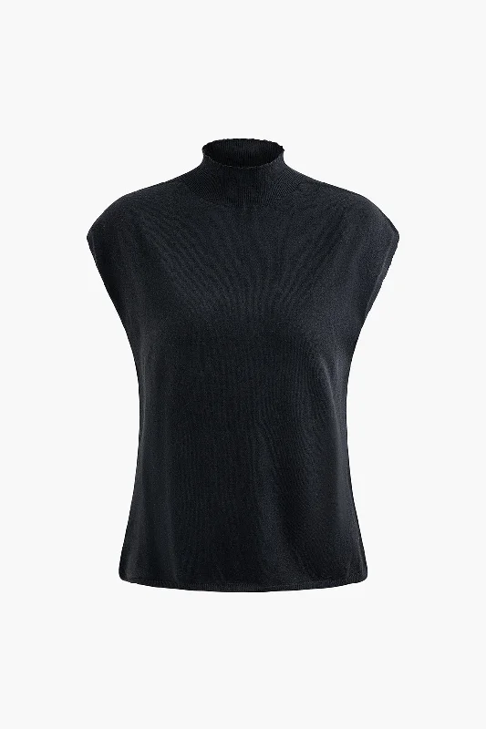 Basic Mock Neck Sleeveless Knit Top