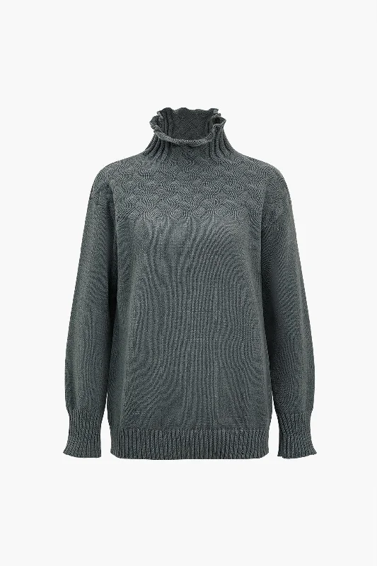 Turtleneck Ruched Cable Knit Sweater