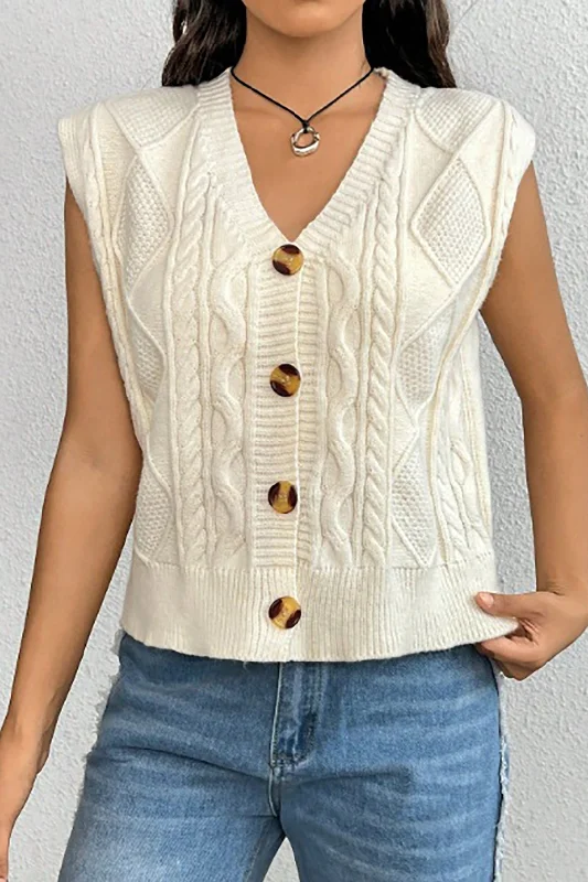 Men's knit tops in limited - edition designs for collectorsButton-Down Cable Sweater Vest Men's knit tops in limited - edition designs for collectorsButton-Down Cable Sweater Vest