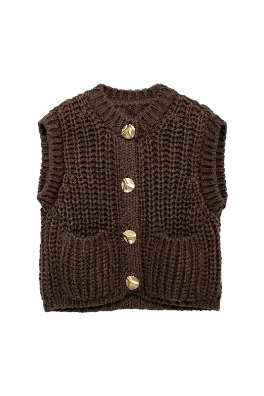 Crew - neck men's knit tops in classic style​Solid Knit Button Vest