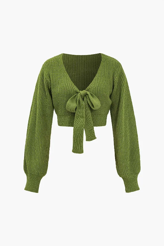 Solid Knit Cut Out Bow Long-Sleeve Top