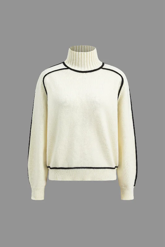 Contrast Turtleneck Sweater Long-Sleeve Top