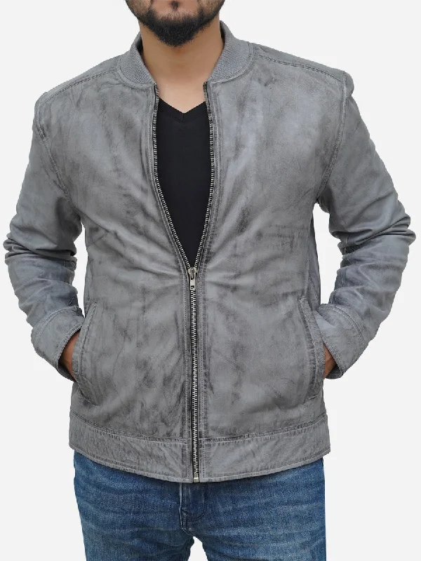 Windbreaker men jackets with UV protection for outdoor activitiesMen's Distressed Grey Leather Bomber Jacket Windbreaker men jackets with UV protection for outdoor activitiesMen's Distressed Grey Leather Bomber Jacket