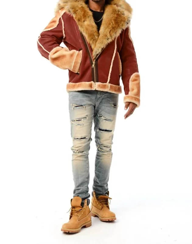 Men's El Jefe Shearling Moto Jacket In Brick