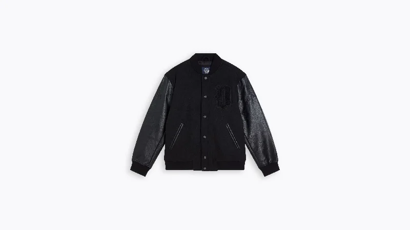 Men jackets with a built - in hood that can be stowed away when not in useMen's Monogram Varsity Jacket