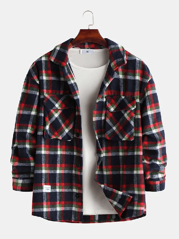 Slim - fit leather men jackets with a distressed finish for a rugged lookMens Plaid Fashion Double Practical Pockets Thickened Casual Cargo Jacket Slim - fit leather men jackets with a distressed finish for a rugged lookMens Plaid Fashion Double Practical Pockets Thickened Casual Cargo Jacket