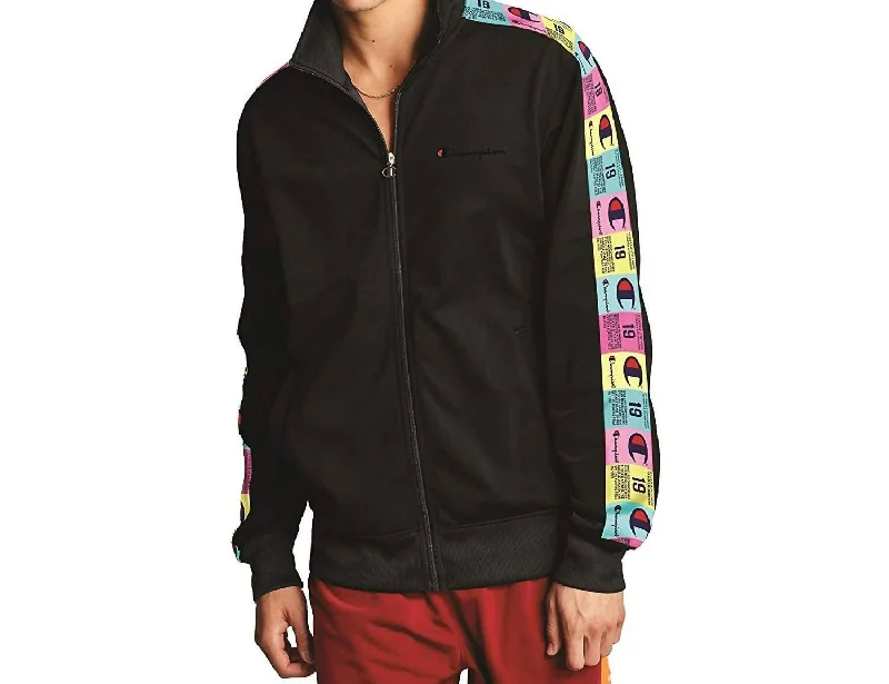 Stretch - fabric men jackets for unrestricted movement during workoutsMen's Tag Taping Track Jacket In Black Stretch - fabric men jackets for unrestricted movement during workoutsMen's Tag Taping Track Jacket In Black