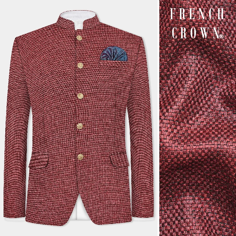 Merlot Red Textured Bandhgala Blazer