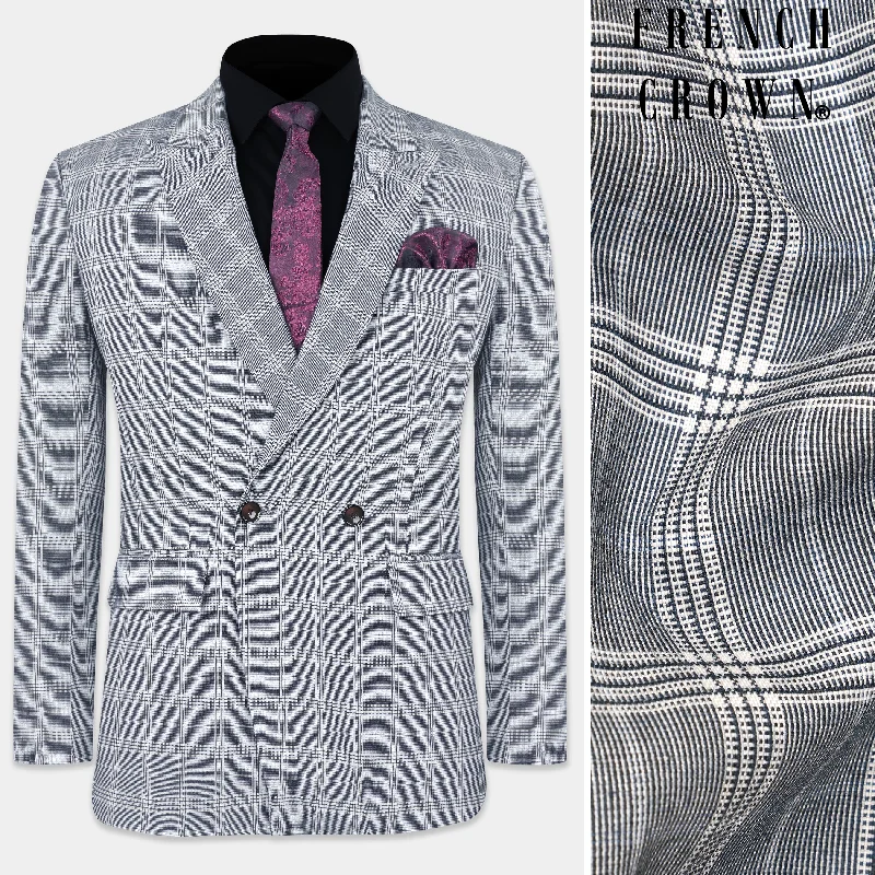 Monsoon Steel Gray Plaid Double-Breasted Blazer