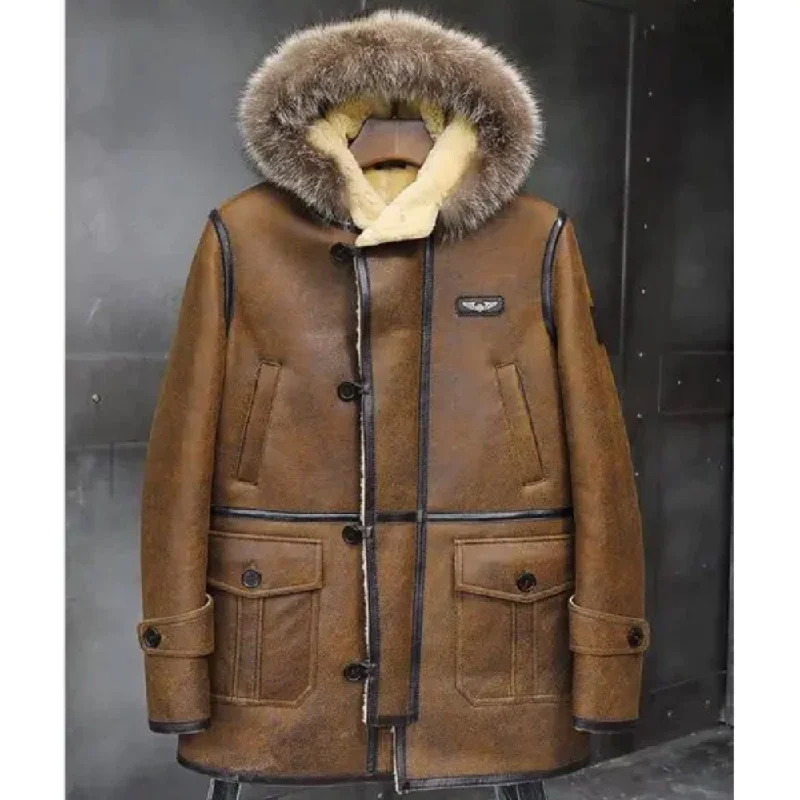 Men jackets with a zip - off sleeves to convert to a vestNew Men's Bomber Shearling Leather Long Jacket Coat Men jackets with a zip - off sleeves to convert to a vestNew Men's Bomber Shearling Leather Long Jacket Coat