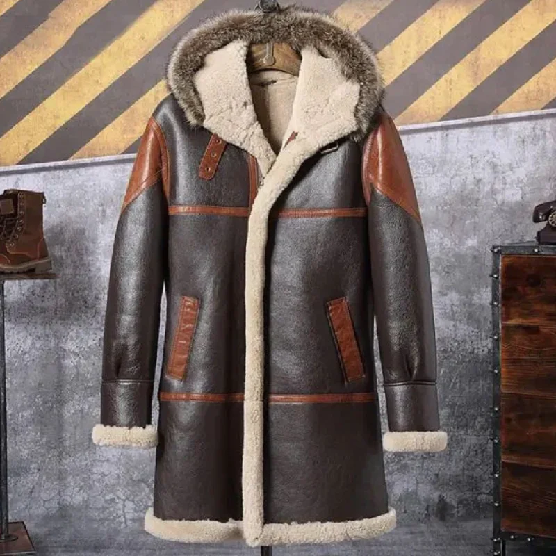 Stretch - fabric men jackets for unrestricted movement during workoutsNew Men's Hooded Bomber Shearling Leather Jacket Coat Stretch - fabric men jackets for unrestricted movement during workoutsNew Men's Hooded Bomber Shearling Leather Jacket Coat